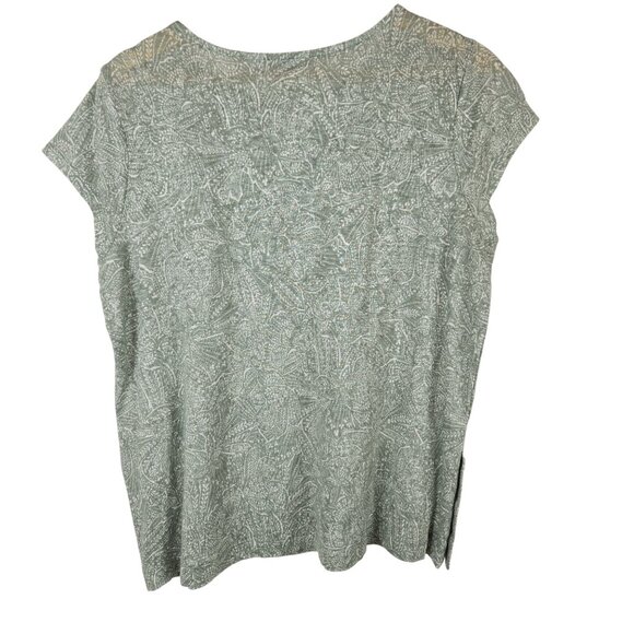 Nicole Miller Top Womens M 100% Linen Green Short Sleeve Button Lagenlook Summer - Picture 2 of 5
